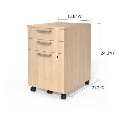 Union & Scale™ Essentials 3-Drawer Vertical File Cabinet, Mobile/Pedestal, Letter/Legal, Natural, 21"