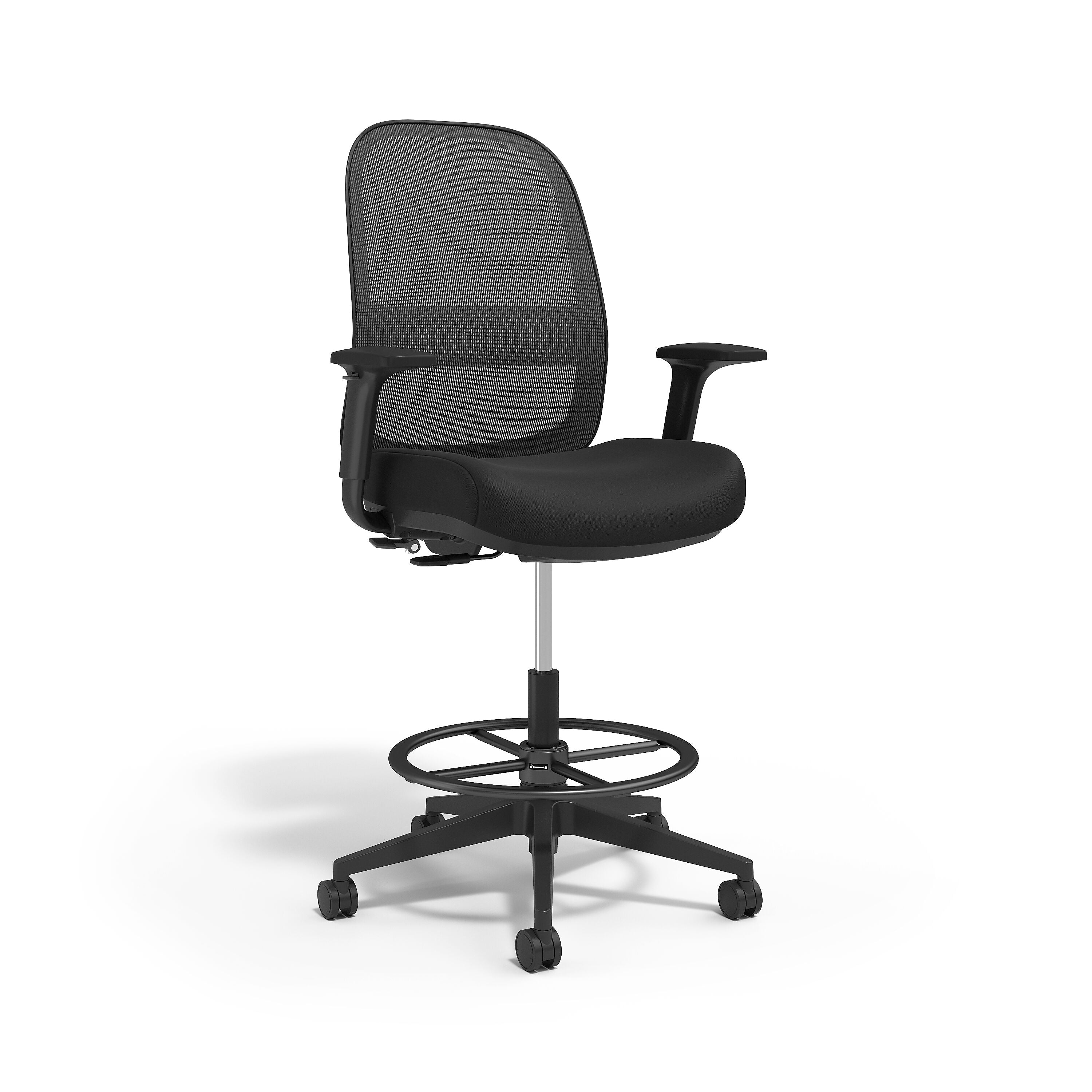 Union & Scale™ Essentials 5-50M Fabric/Mesh Task Stool with Footrest and Lumbar Support, Black