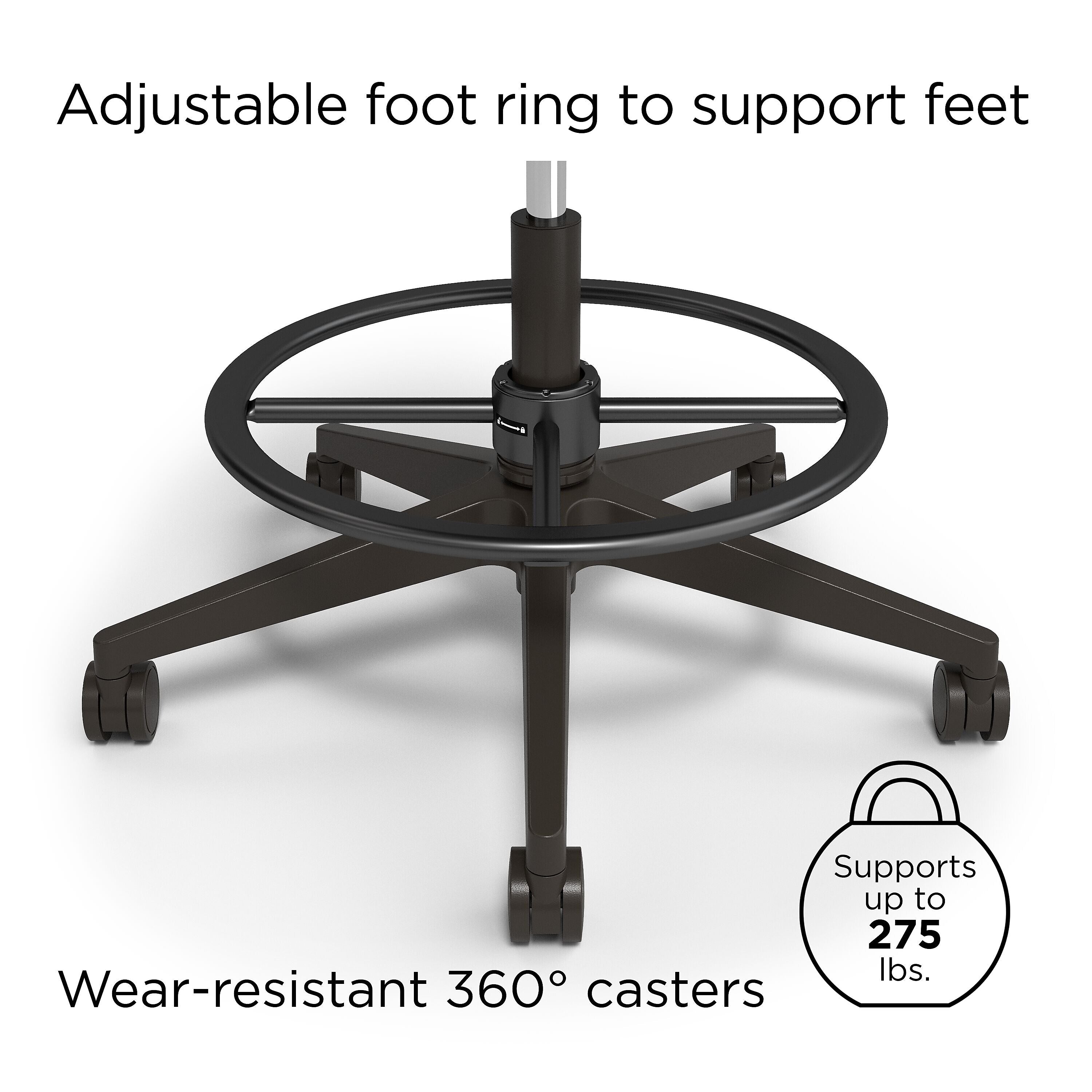 Union & Scale™ Essentials 5-50M Fabric/Mesh Task Stool with Footrest and Lumbar Support, Black