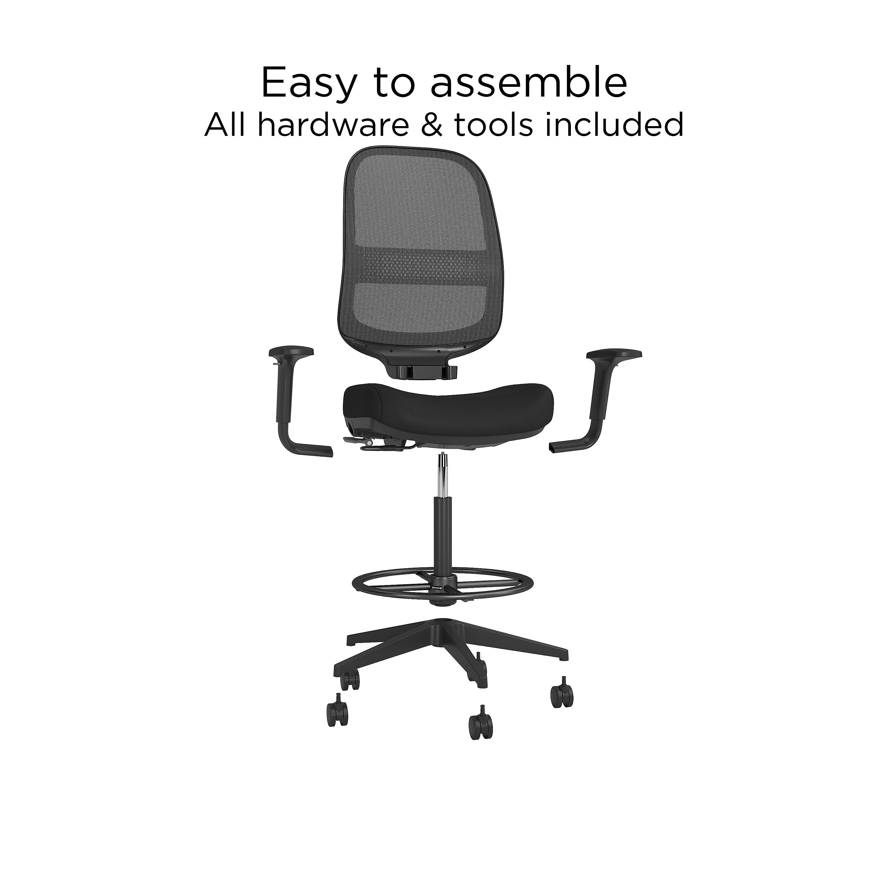 Union & Scale™ Essentials 5-50M Fabric/Mesh Task Stool with Footrest and Lumbar Support, Black