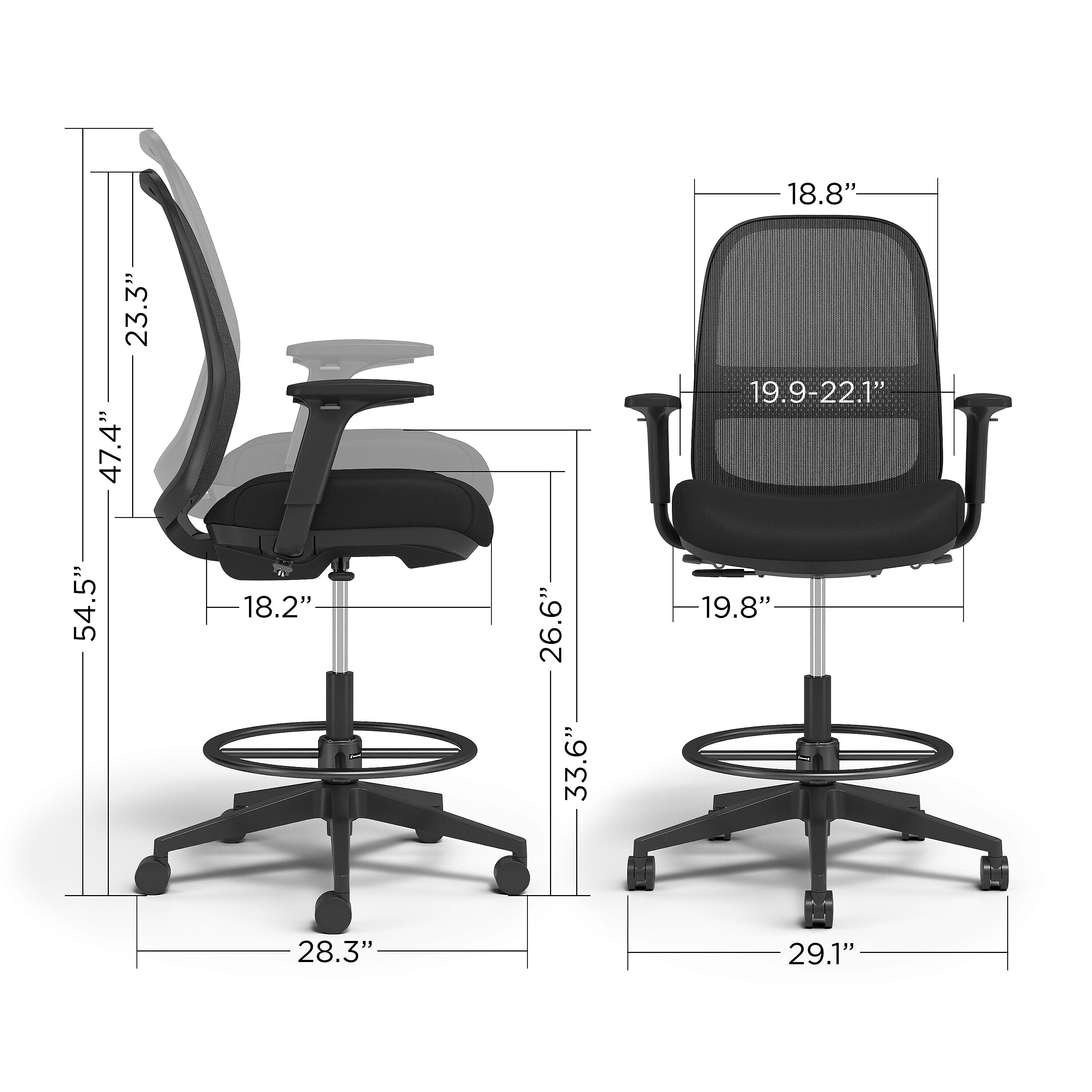 Union & Scale™ Essentials 5-50M Fabric/Mesh Task Stool with Footrest and Lumbar Support, Black