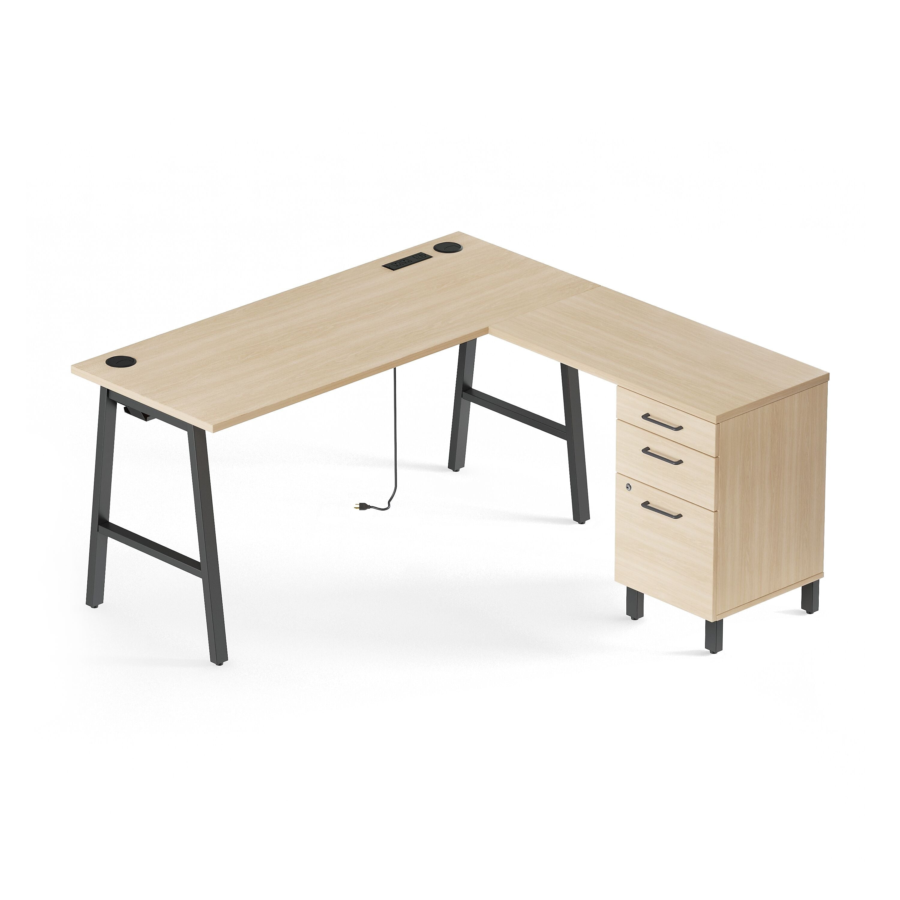 Union & Scale™ Essentials 60"W L-Shaped Desk, Natural