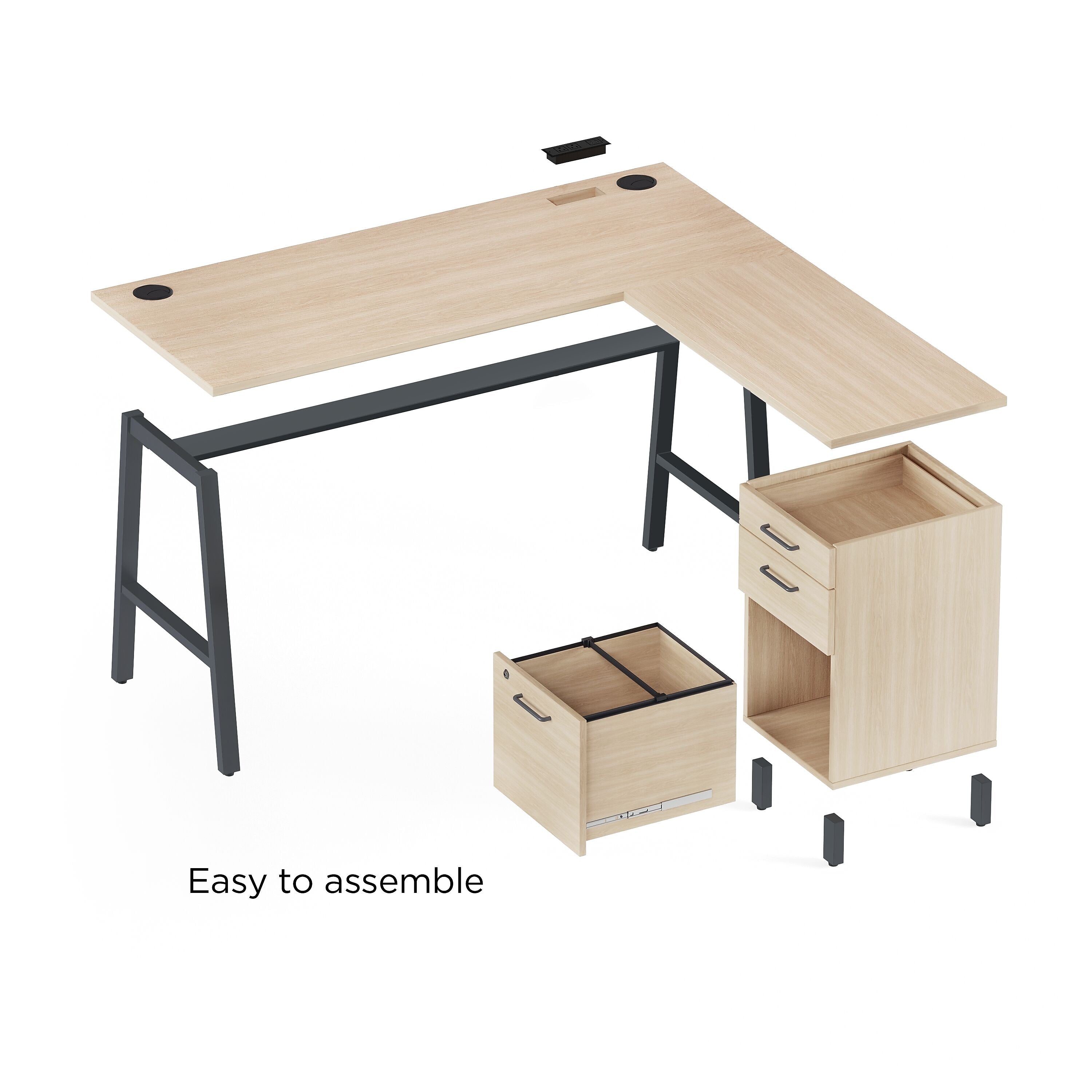 Union & Scale™ Essentials 60"W L-Shaped Desk, Natural