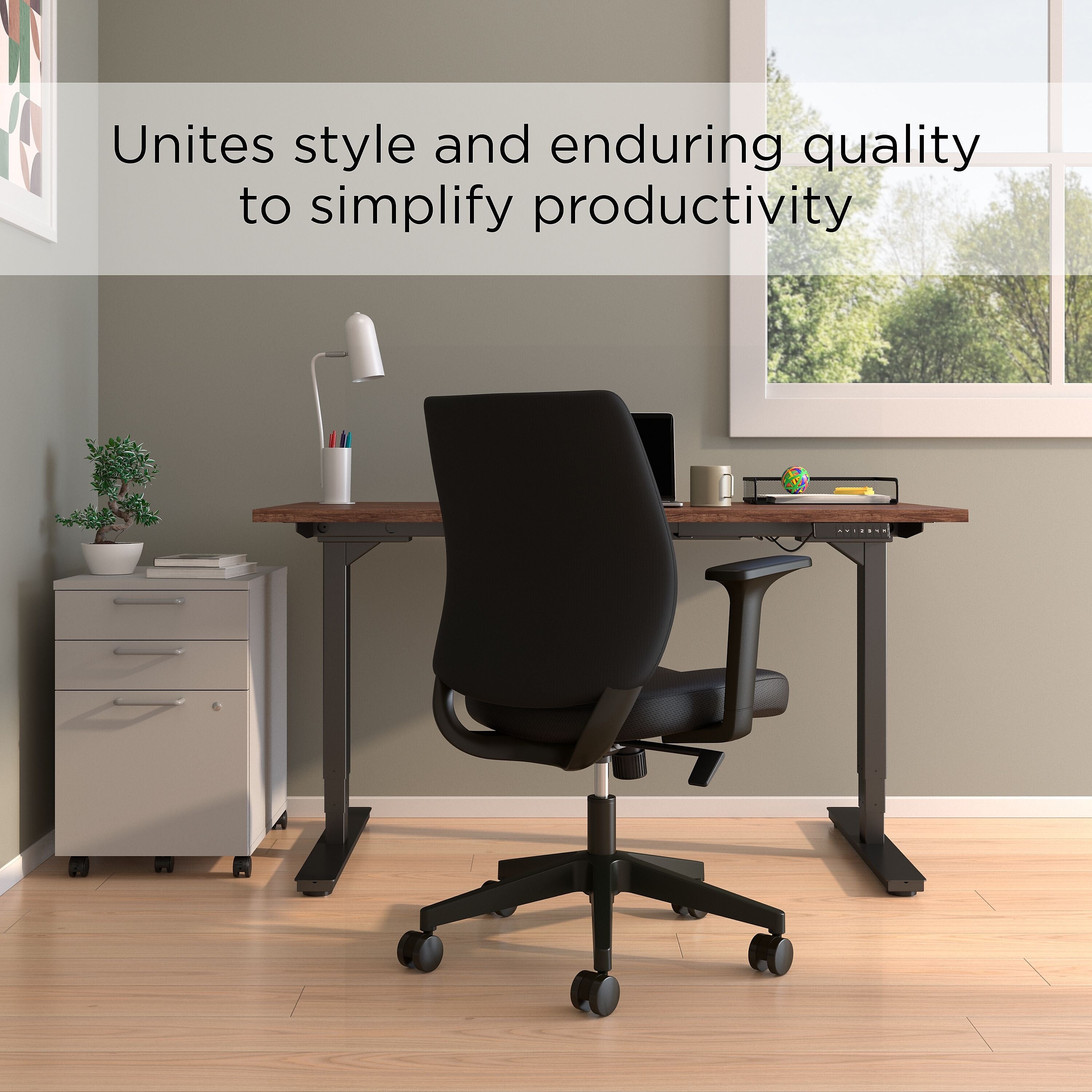 Union & Scale™ Essentials Ergonomic Fabric Swivel Task Chair, Black