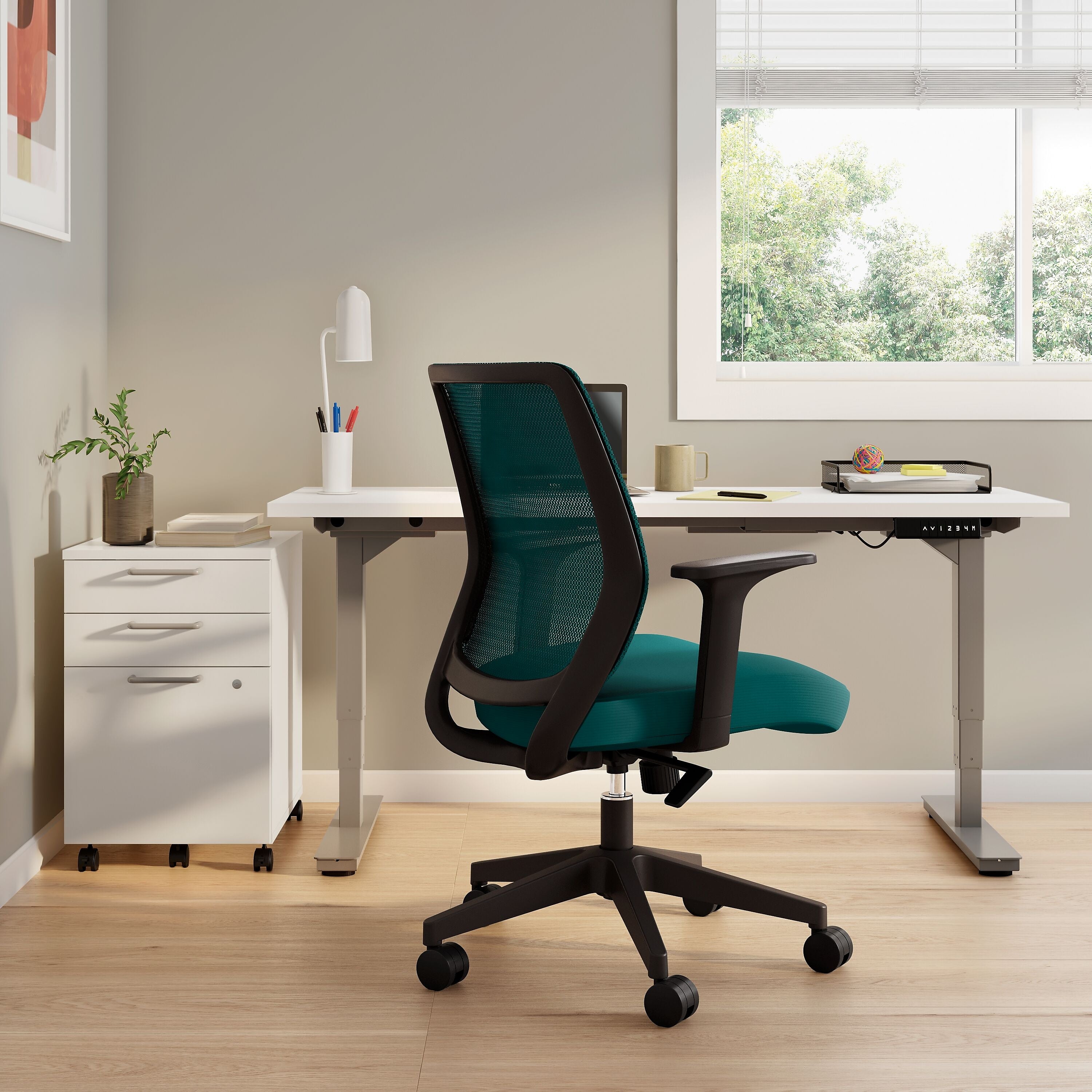 Union & Scale™ Essentials Ergonomic Fabric Swivel Task Chair, Teal