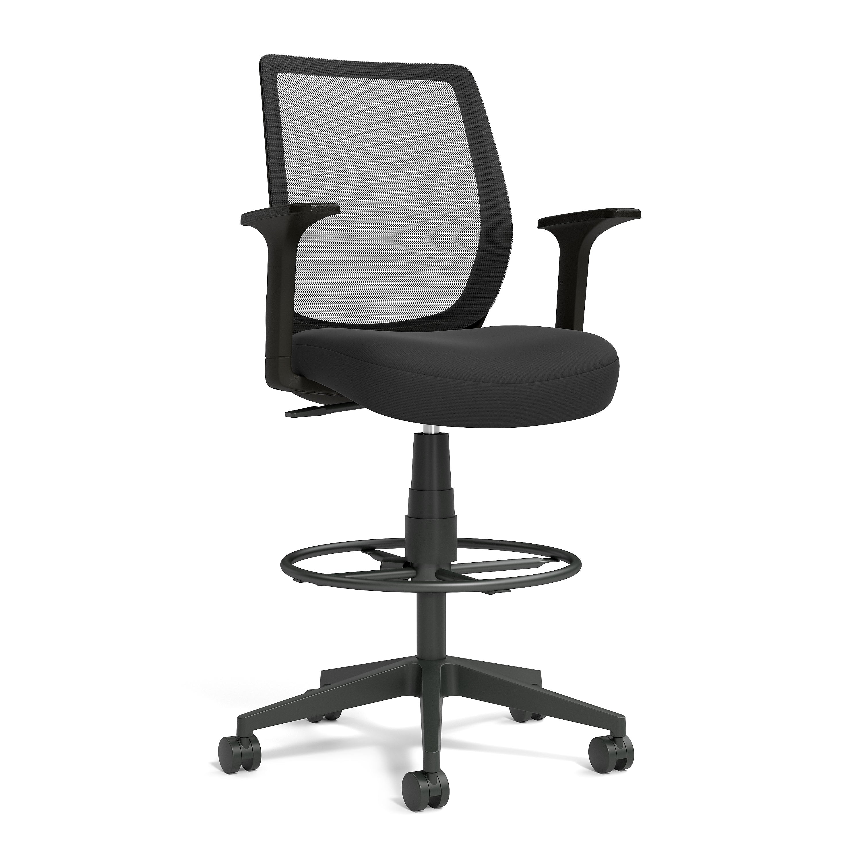 Union & Scale™ Essentials Mesh Back Fabric Drafting Stool, Black
