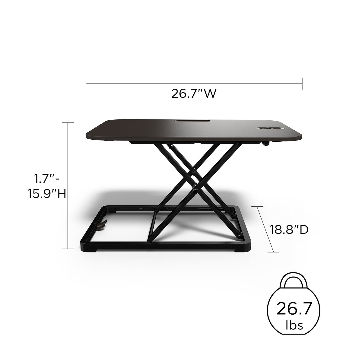 Union & Scale™ FlexFit™ 27"W Manual Rectangular Adjustable Desk Converter, Black