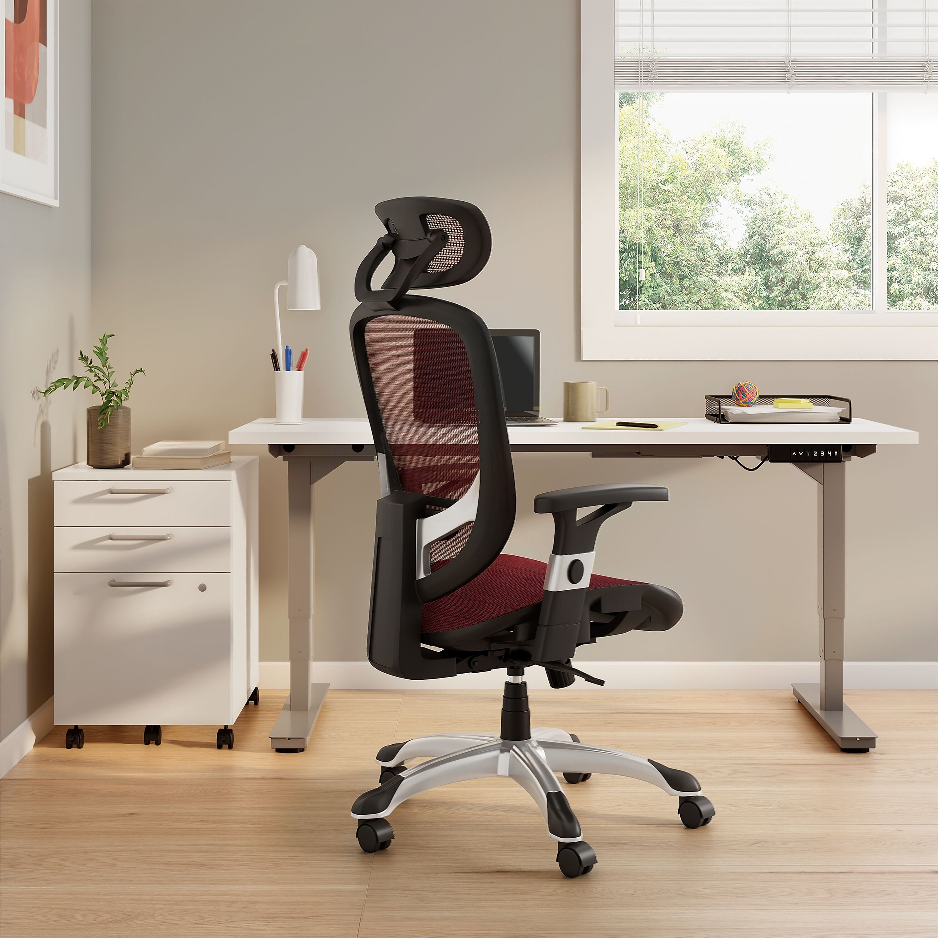 Union & Scale™ FlexFit™ Hyken Ergonomic Mesh Swivel Task Chair, Maroon