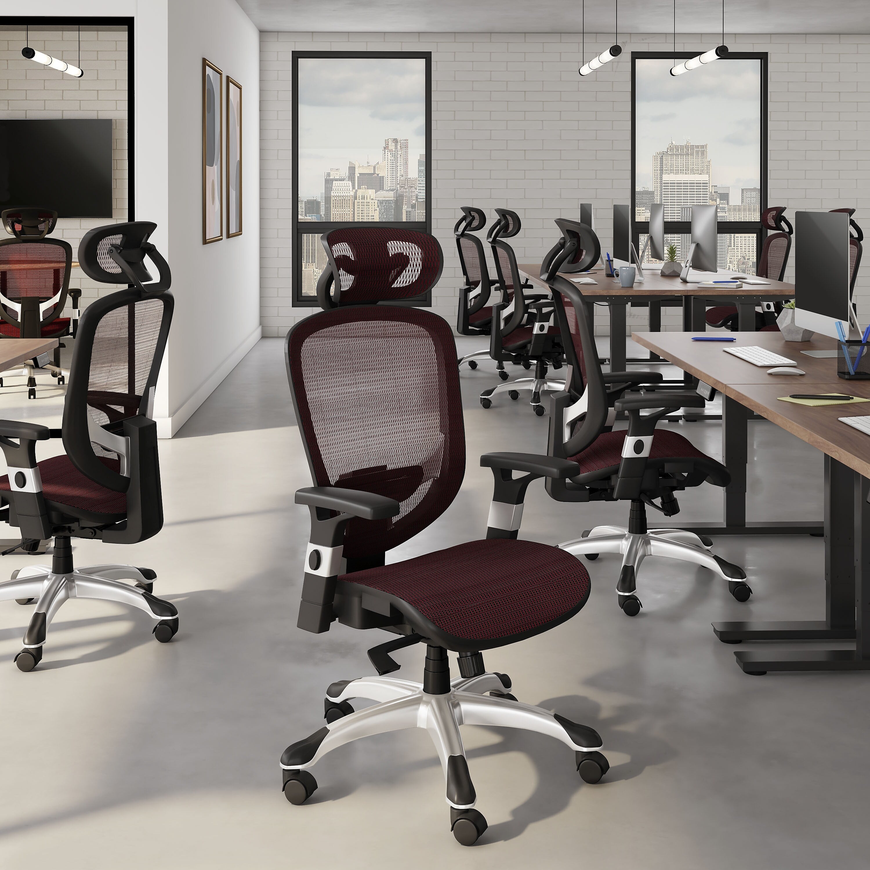 Union & Scale™ FlexFit™ Hyken Ergonomic Mesh Swivel Task Chair, Maroon