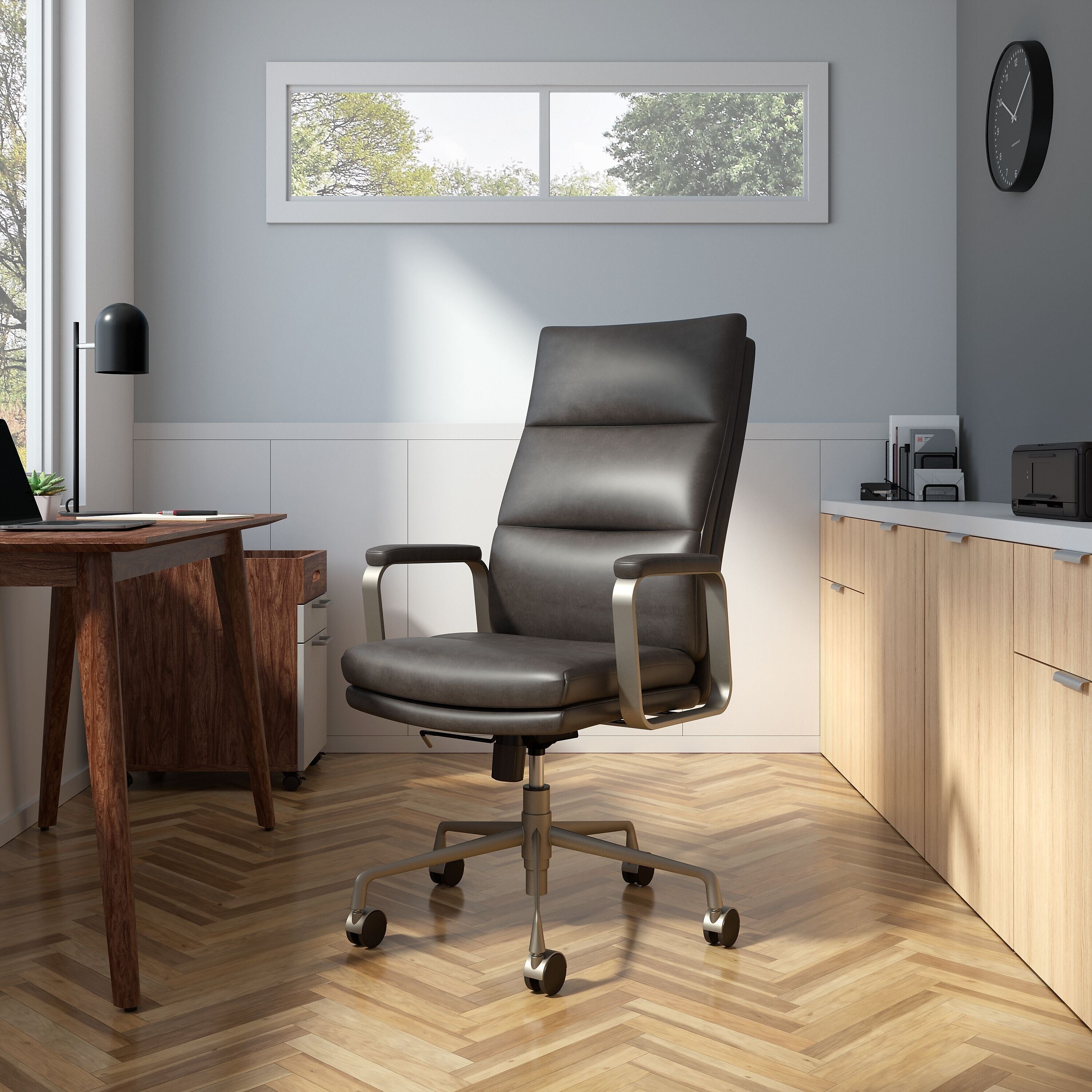 Union & Scale™ Industria 3-40C Ergonomic Bonded Leather Swivel Manager Chair, Gray