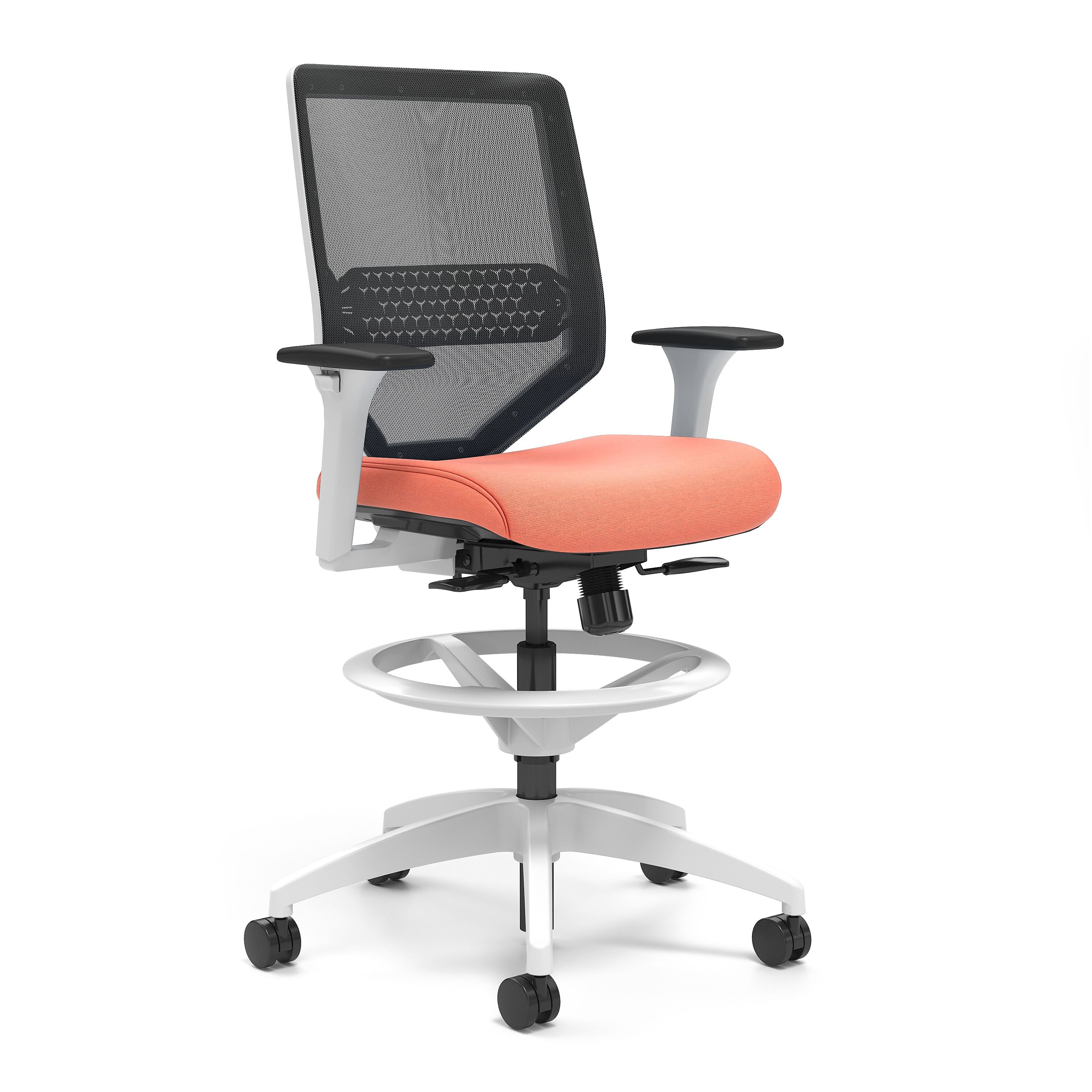 Union & Scale™ Lewis Mesh Back Computer and Desk Stool, Tool-Less Assembly, Salmon