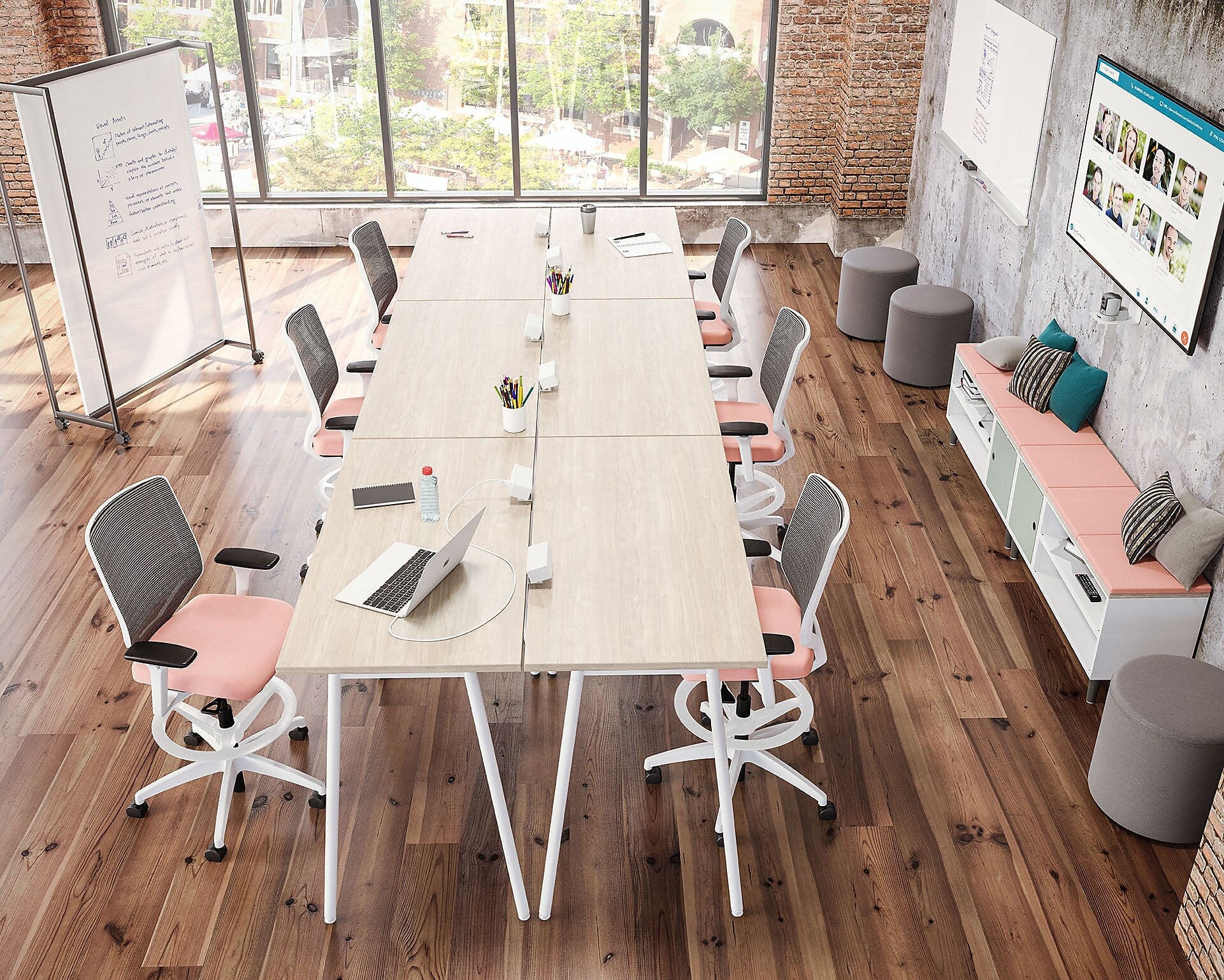 Union & Scale™ Lewis Mesh Back Computer and Desk Stool, Tool-Less Assembly, Salmon