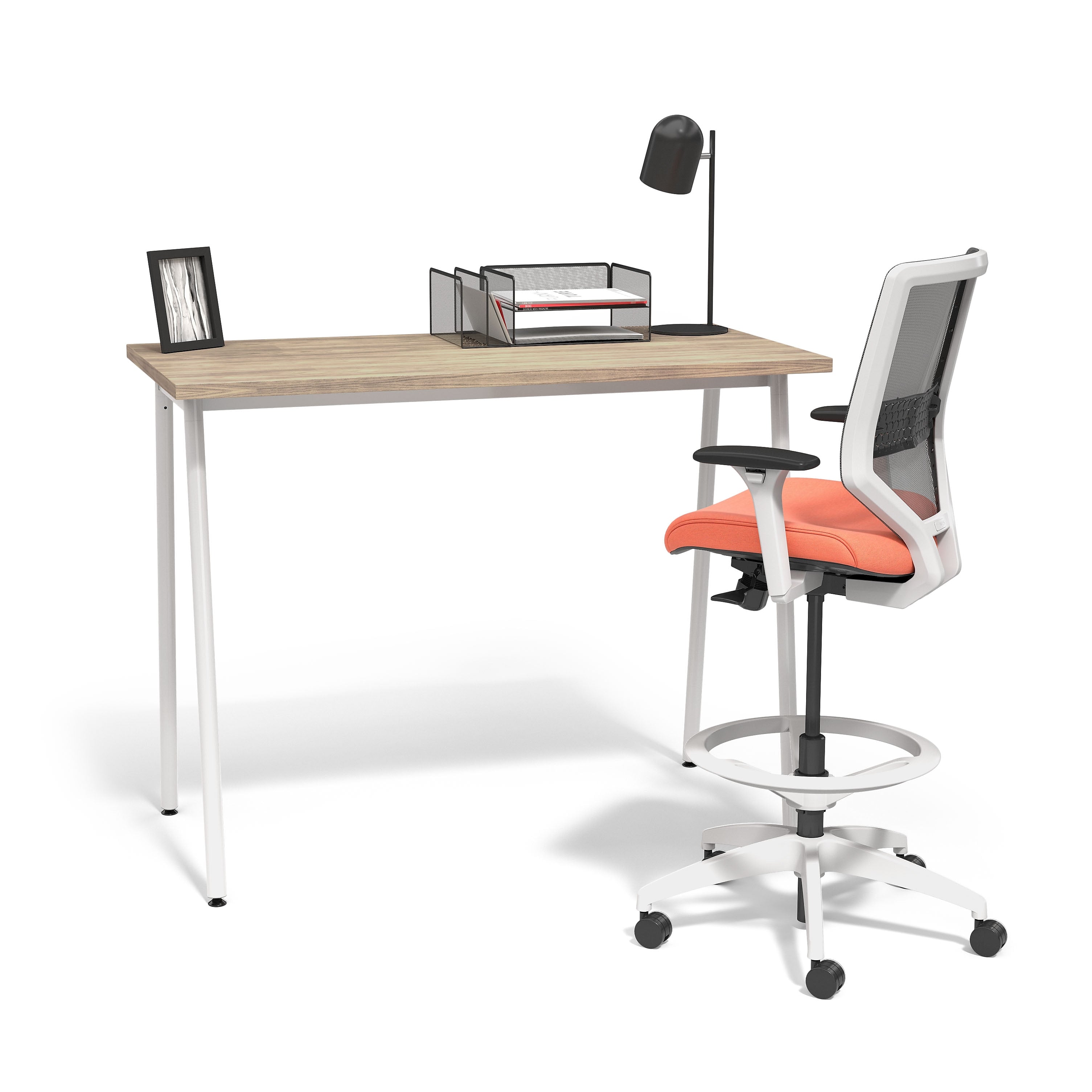 Union & Scale™ Lewis Mesh Back Computer and Desk Stool, Tool-Less Assembly, Salmon