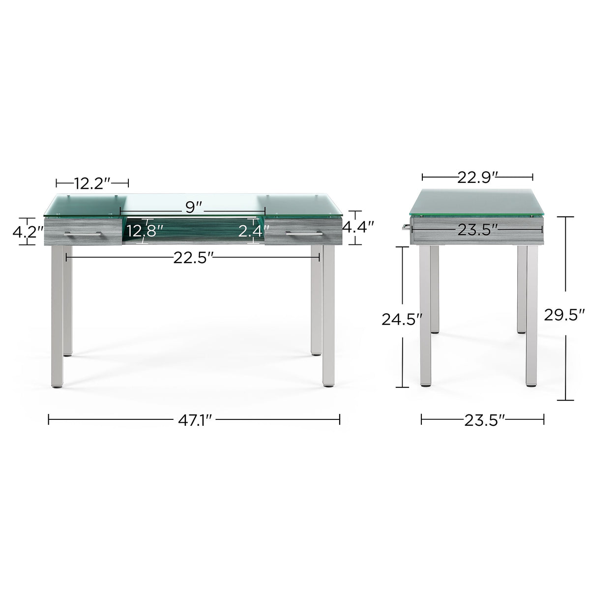 Union & Scale™ Prestige 47"W Glass Computer and Writing Desk, Gray