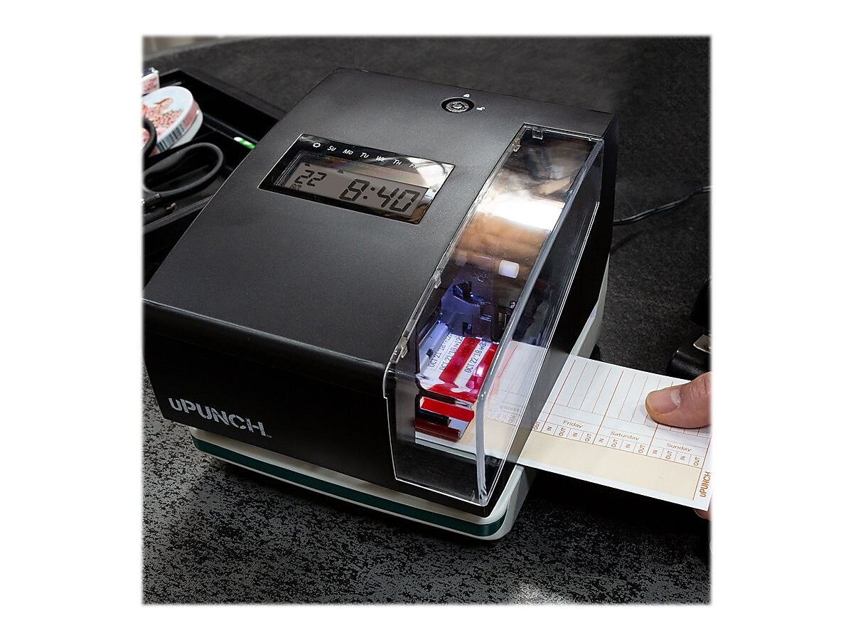 uPunch Digital Time Clock & Date Stamp Punch Card System, Black
