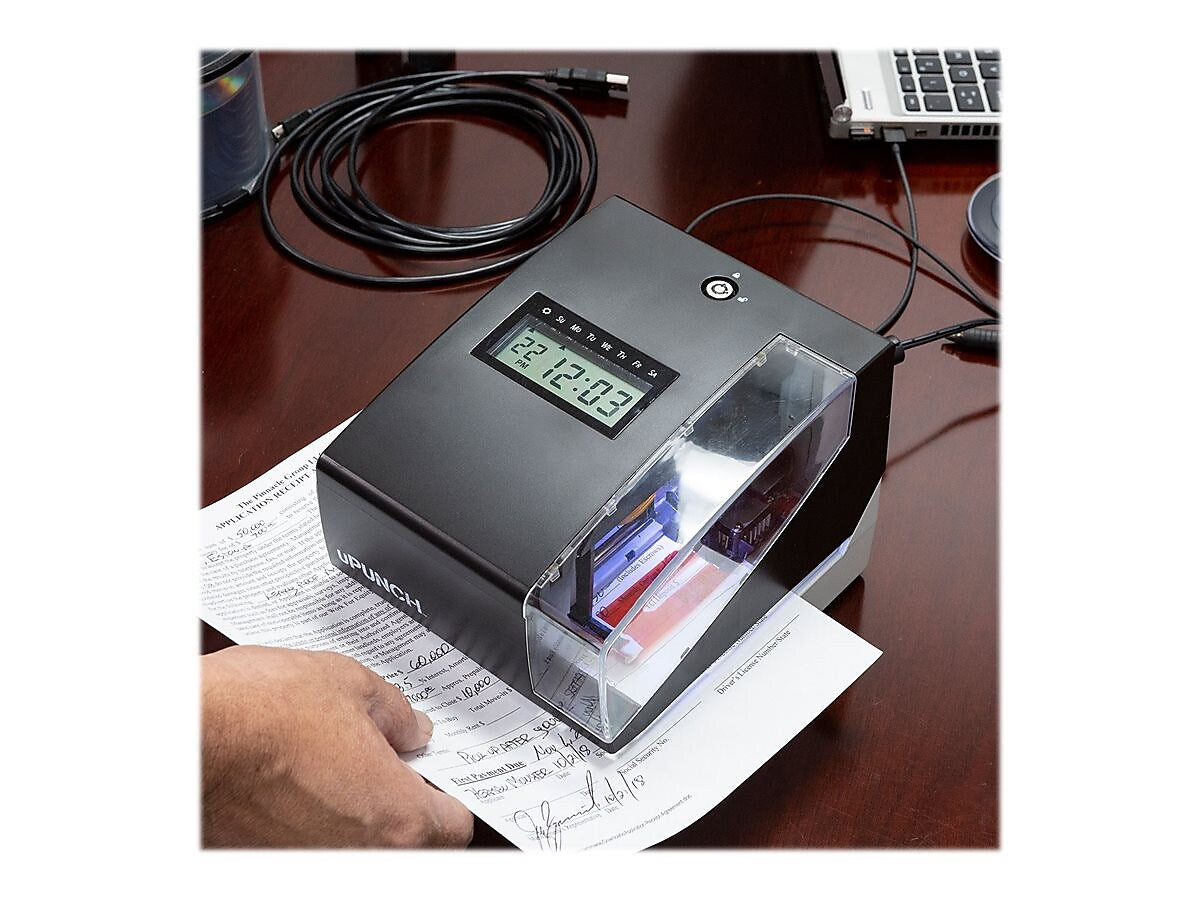 uPunch Digital Time Clock & Date Stamp Punch Card System, Black