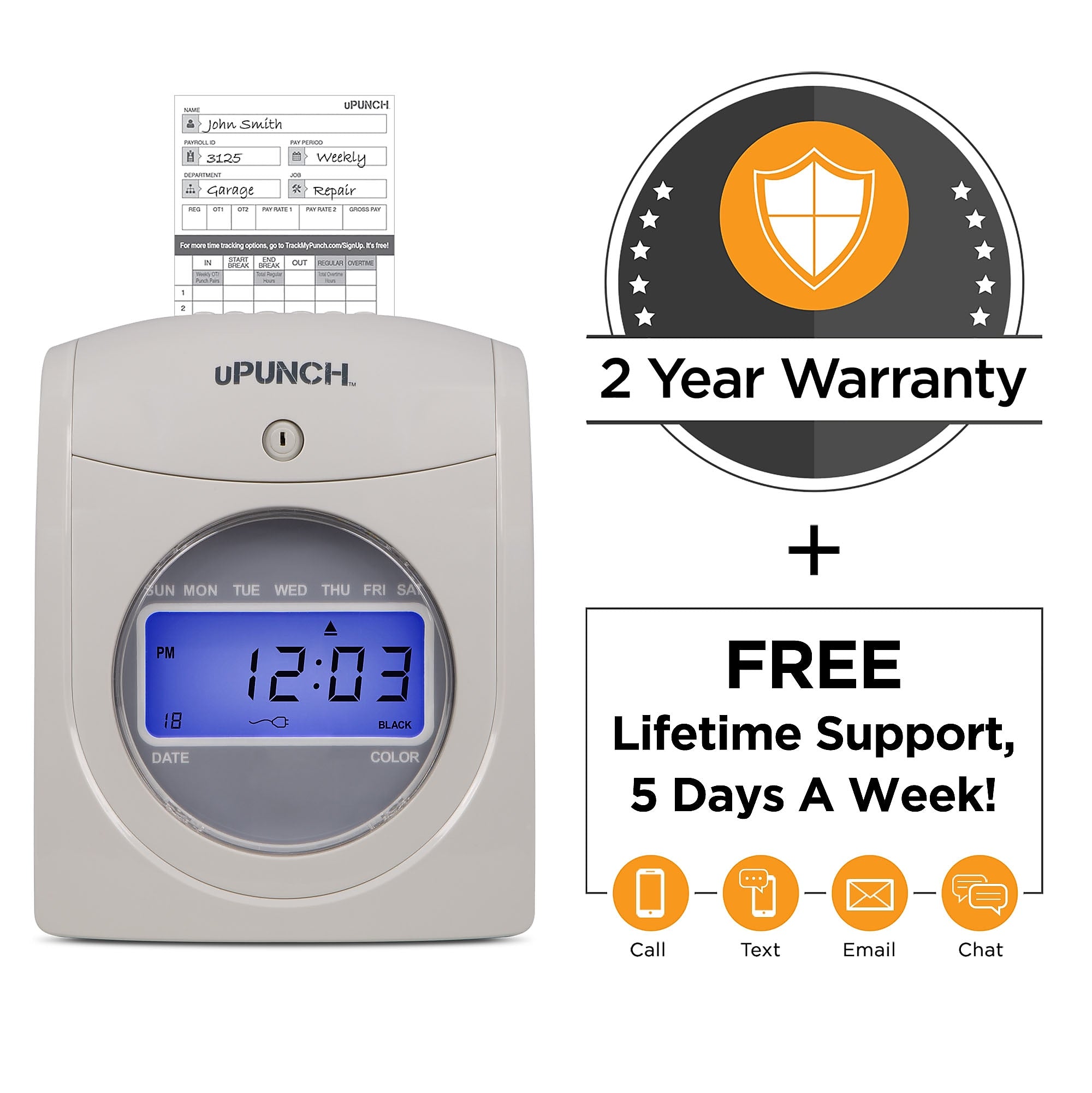 uPunch Electronic Calculating Time Clock Starter Bundle Punch Card System, White
