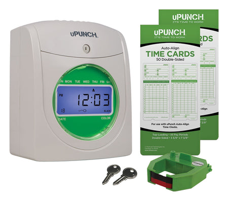 uPunch Electronic Non-Calculating Time Clock Punch Card System Bundle, White