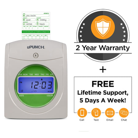 uPunch Electronic Non-Calculating Time Clock Punch Card System Bundle, White