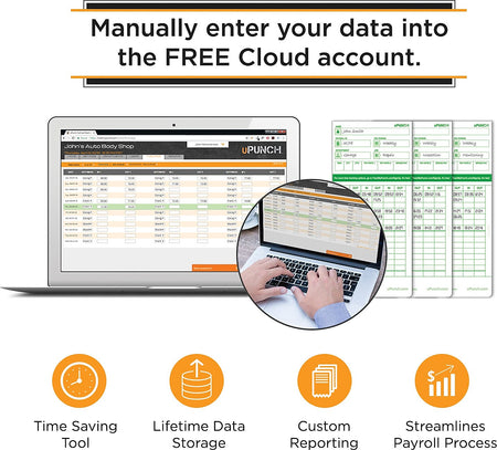 uPunch Electronic Non-Calculating Time Clock Punch Card System Bundle, White