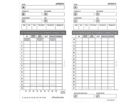 uPunch Time Card for HN4000 Time Clock, 100/Pack