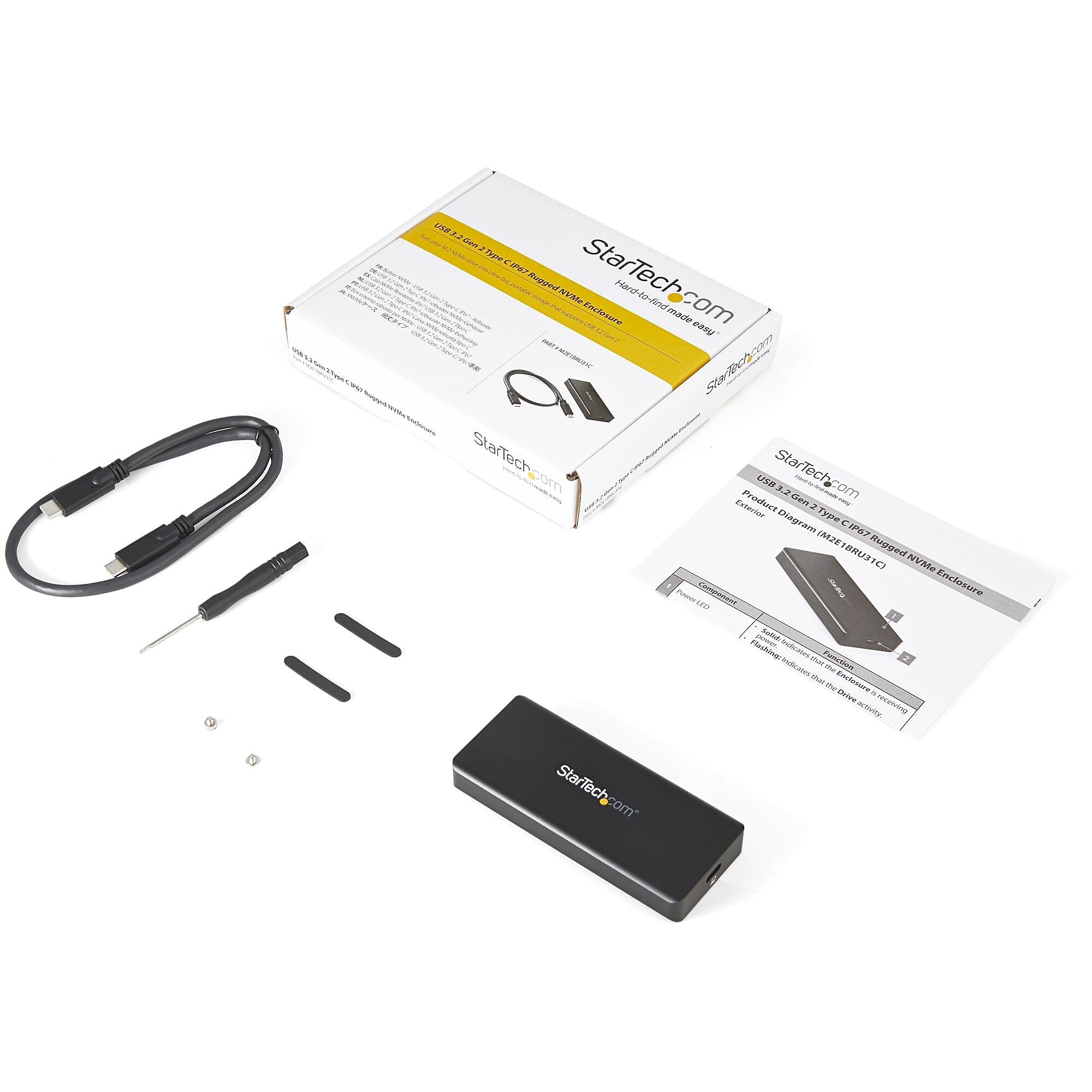 USB-C 10Gbps M.2 NVMe PCIe SSD Enclosure - 1GB/s Rugged Aluminum M.2 PCI Express M-Key Case IP67 Rated - Mac/PC