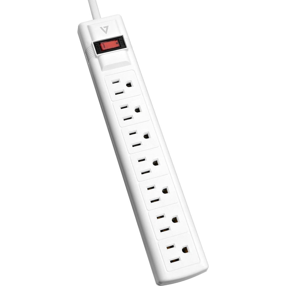 V7 7-Outlet Surge Protector, 12 ft cord, 1050 Joules, White