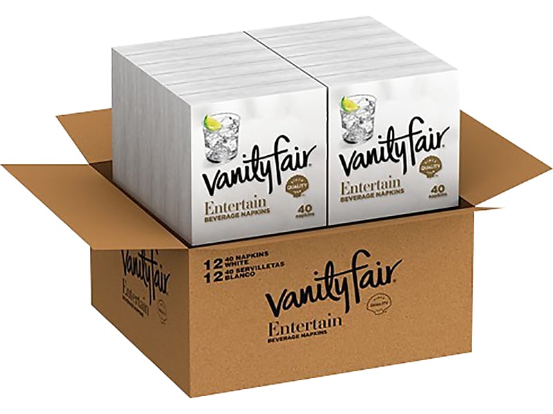 Vanity Fair Entertain Beverage Beverage Napkin, 2-ply, White, 40 Napkins/Pack, 12/Carton