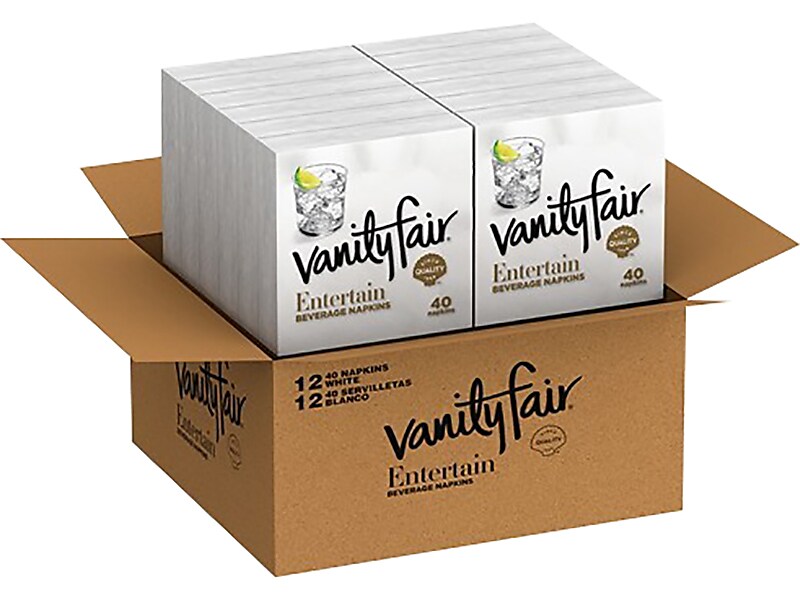 Vanity Fair Entertain Beverage Beverage Napkin, 2-ply, White, 40 Napkins/Pack, 12/Carton