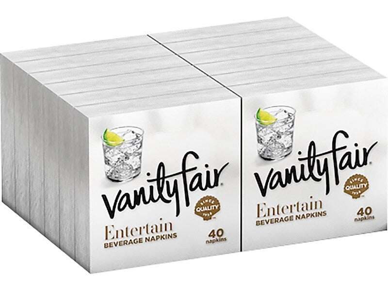 Vanity Fair Entertain Beverage Beverage Napkin, 2-ply, White, 40 Napkins/Pack, 12/Carton
