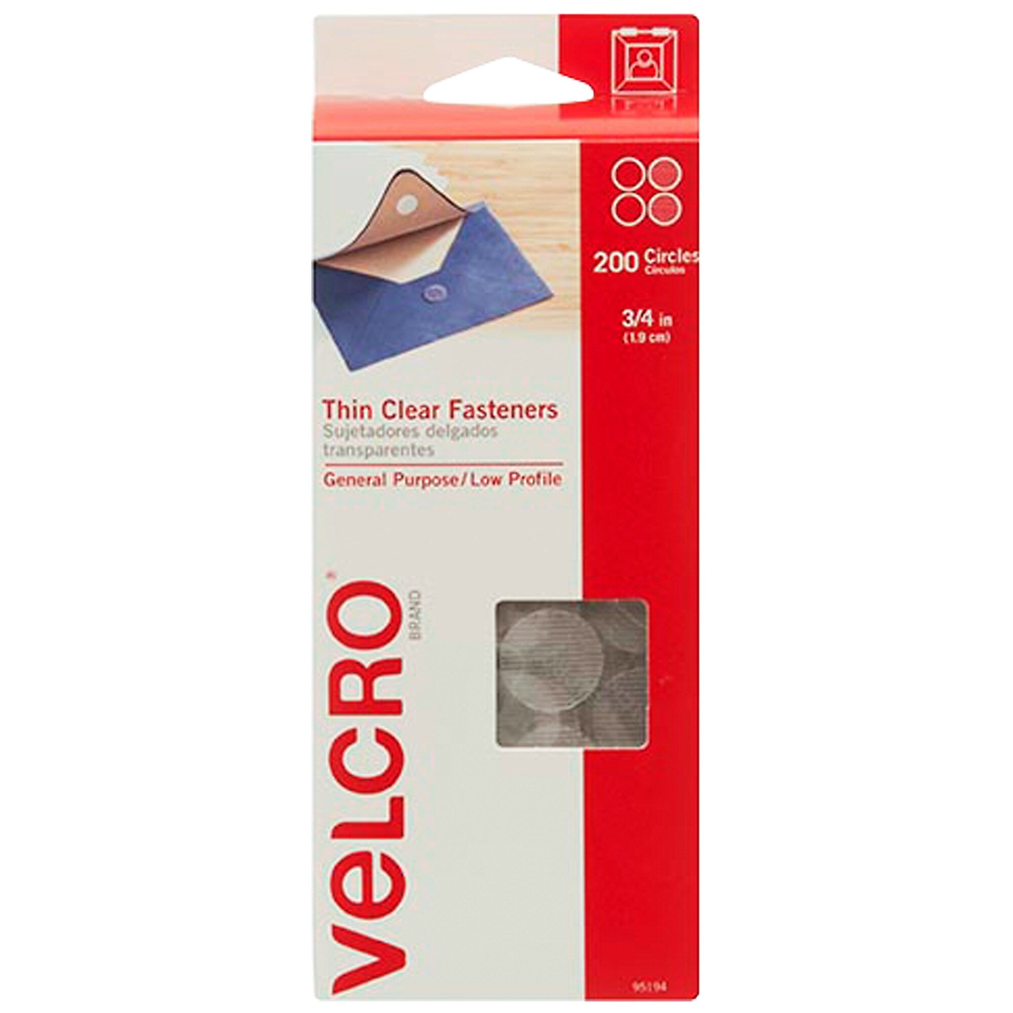 Velcro® Brand 3/4" Sticky Back Hook & Loop Fastener Dots, Clear, 200/Pack