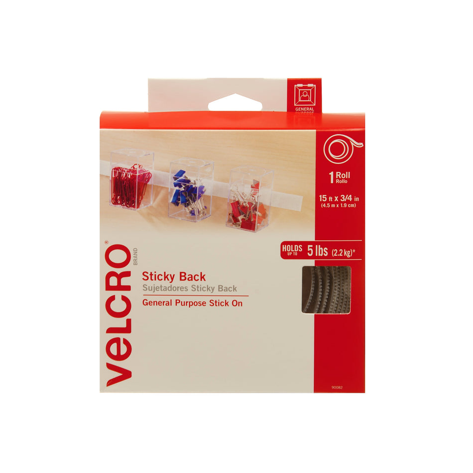 Velcro® Brand 3/4" x 15' Sticky Back Hook & Loop Fastener Roll, White