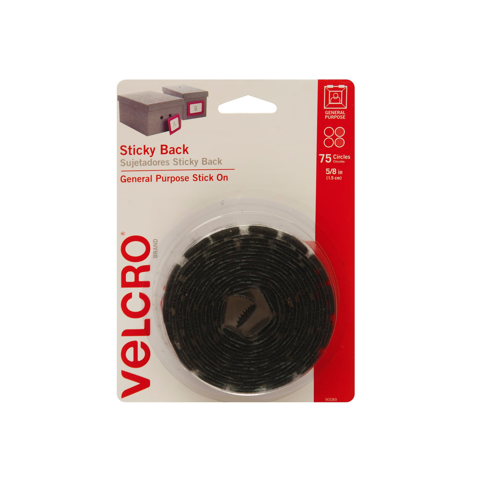 Velcro® Brand 5/8" Sticky Back Hook & Loop Fastener Dots, Black, 75/Pack