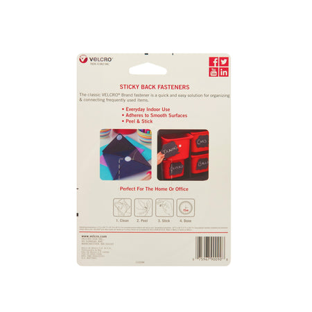 Velcro® Brand 5/8" Sticky Back Hook & Loop Fastener Dots, White, 75/Pack