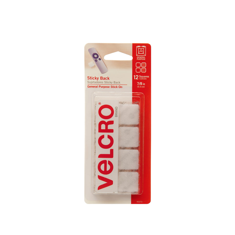 Velcro® Brand 7/8" Sticky Back Hook & Loop Fastener Mounting Squares, White, 12/Pack