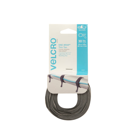 Velcro Brand ONE-WRAP Cable Ties, 1/2" x 15", Reusable Hook & Loop Fastener, Gray, 30/Pack