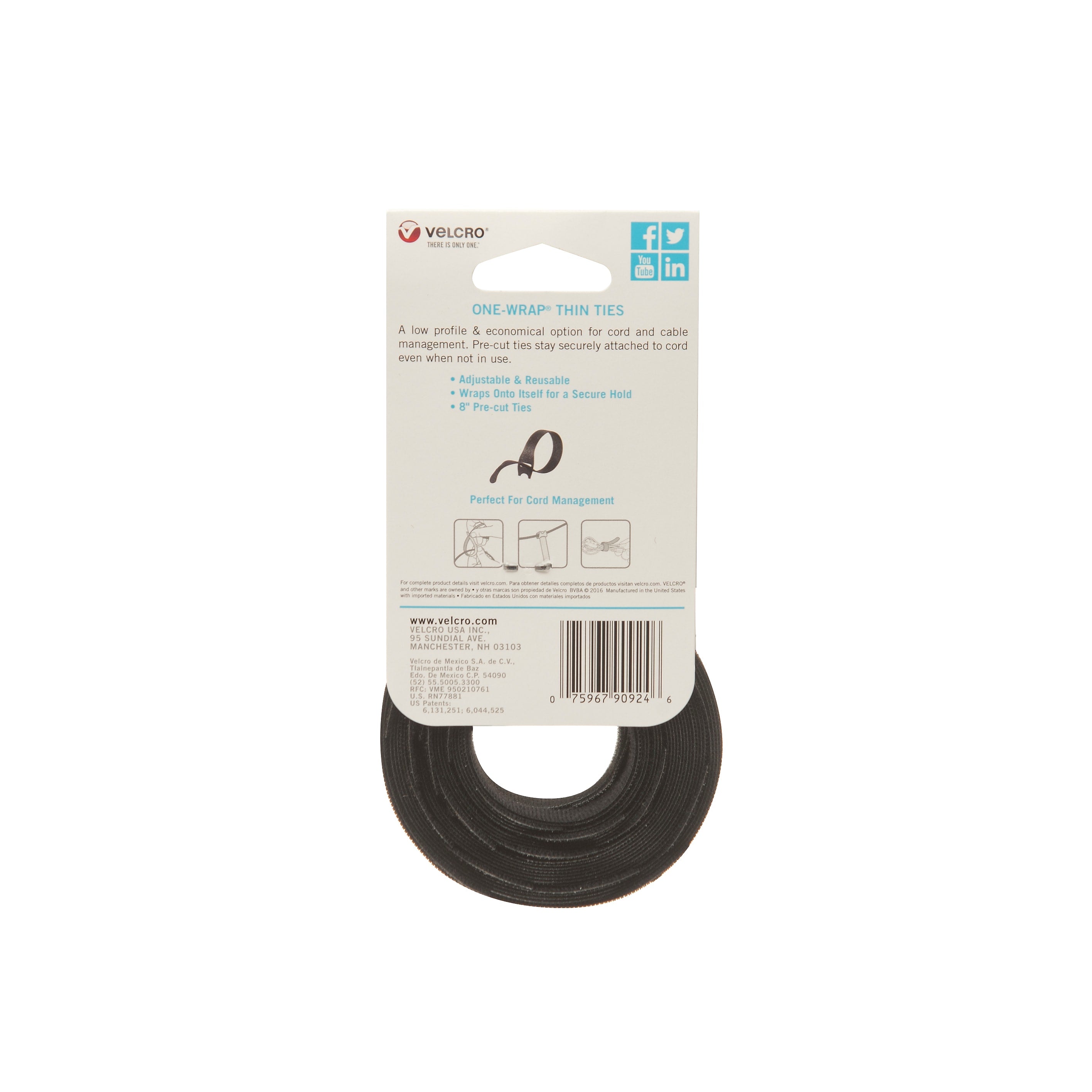 Velcro® Brand One-Wrap® Thin Cable Ties 1/2