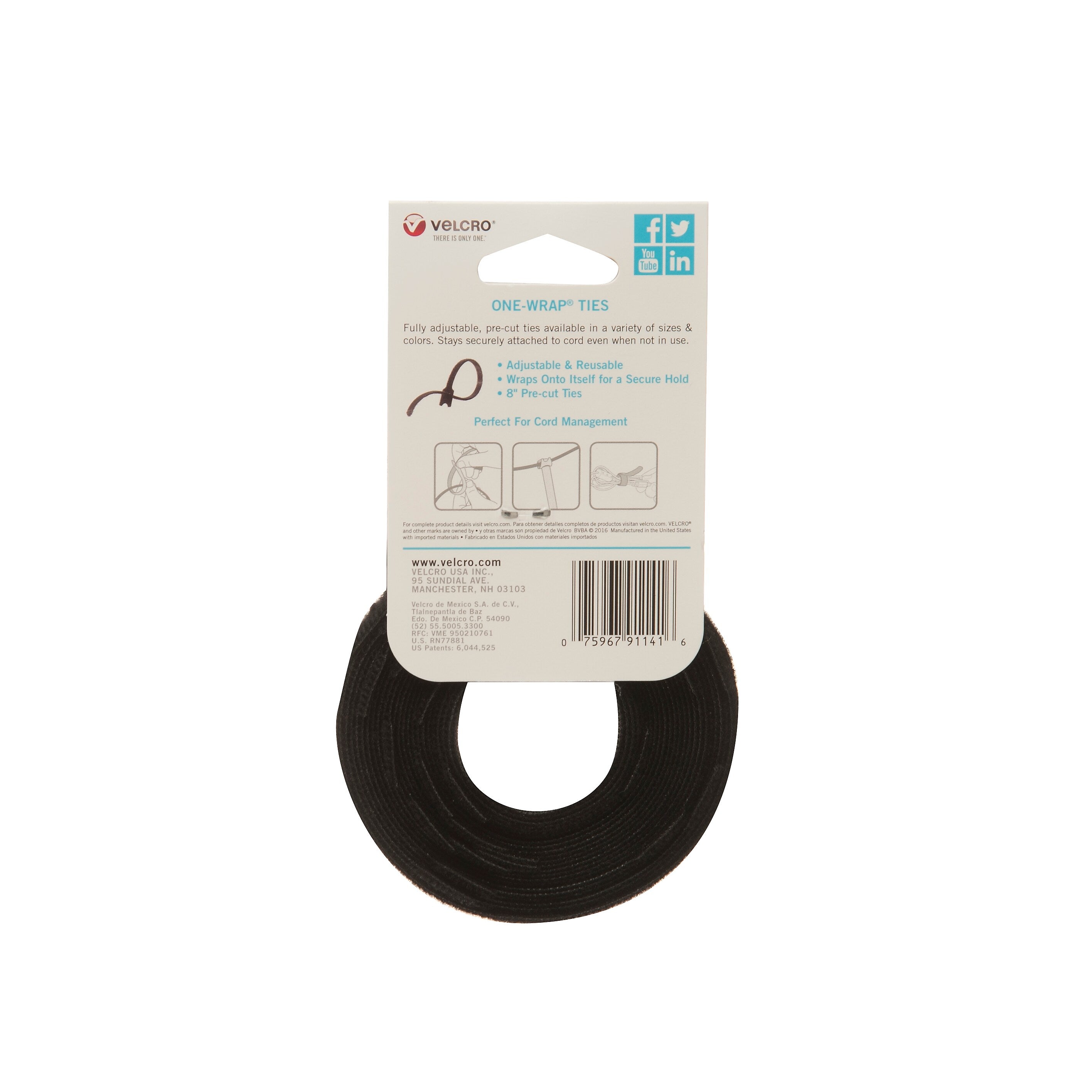 Velcro Brand One-Wrap Thin Cable Ties 1/4