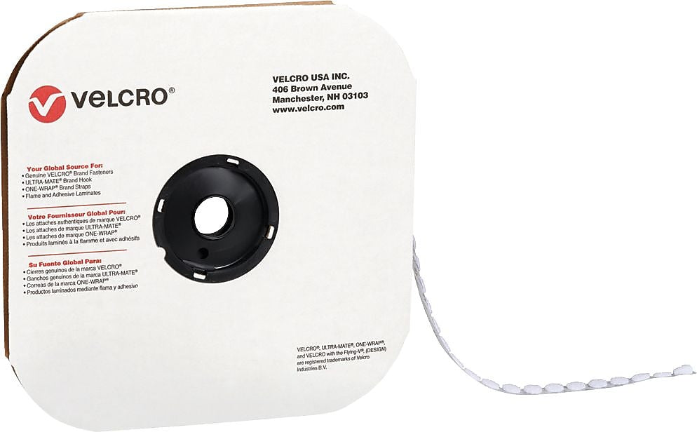 Velcro Loop Only Dots 1/2" Dia. Sticky Individual Back Hook & Loop Fastener, White, 1440/Carton