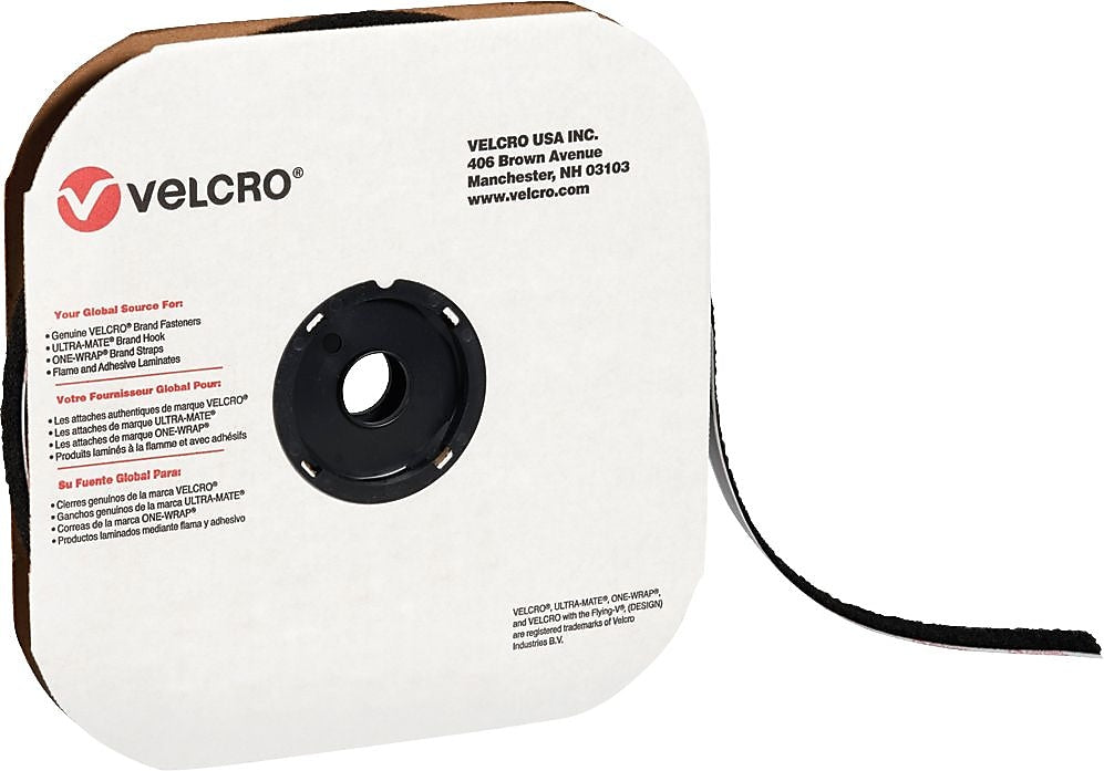 Velcro Loop Only Tape 5/8" x 75' Sticky Back Hook & Loop Fastener, Black, Roll