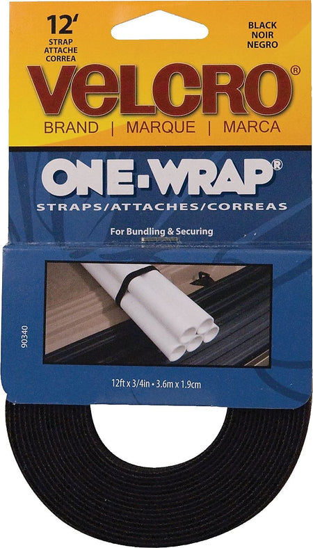 Velcro One Wrap 0.75 x 144" Hook and Loop Fastener Straps, Black