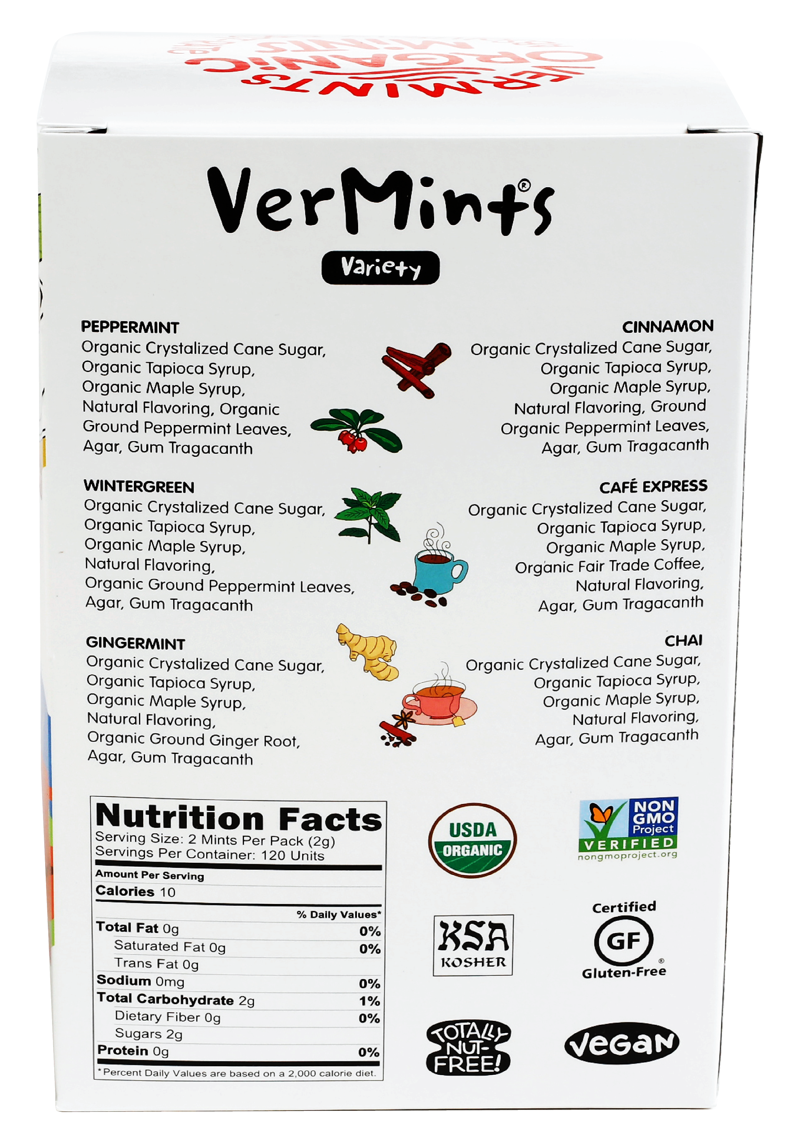 VerMints Mints, Assorted Flavors, 120 Pieces/Pack, 120/Box