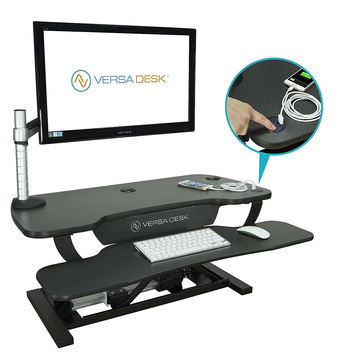 VersaDesk PowerPro 36"W Adjustable Standing Electric Desk Converter with Keyboard Tray & USB Port, Black