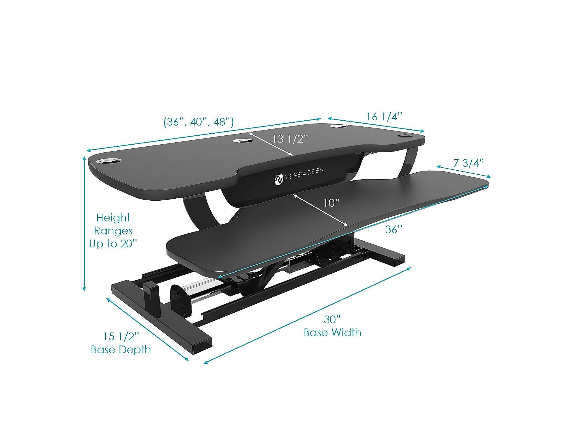 VersaDesk PowerPro 36"W Adjustable Standing Electric Desk Converter with Keyboard Tray & USB Port, Black