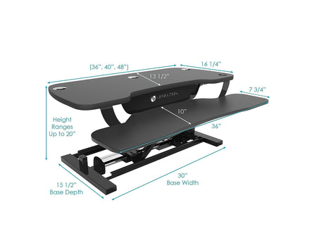 VersaDesk PowerPro 36"W Adjustable Standing Electric Desk Converter with Keyboard Tray & USB Port, Black