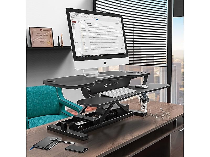 VersaDesk PowerPro 36"W Adjustable Standing Electric Desk Converter with Keyboard Tray & USB Port, Black