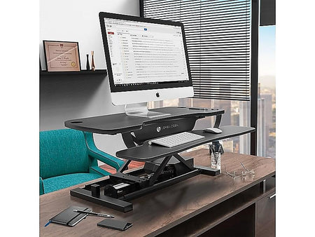 VersaDesk PowerPro 36"W Adjustable Standing Electric Desk Converter with Keyboard Tray & USB Port, Black