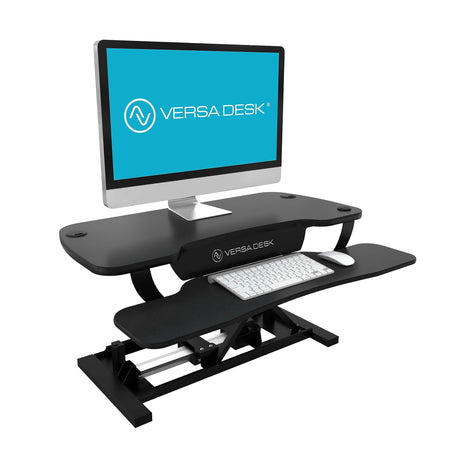 VersaDesk PowerPro 40"W Adjustable Standing Electric Desk Converter with Keyboard Tray & USB Port, Black