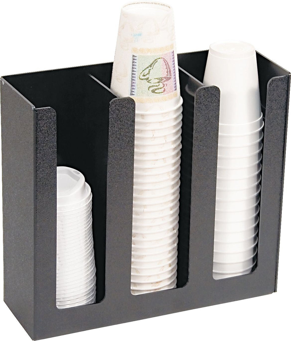 Vertiflex Cup/Lid Holder, 3 Compartment, 12-3/4"x 4-1/2 x 11-3/4", Black