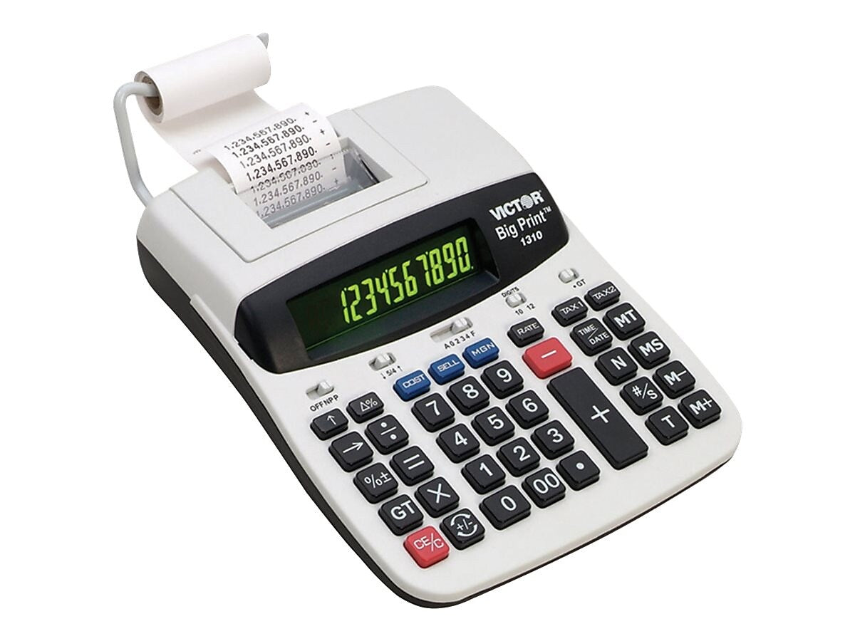 Victor Big Print  12-Digit Thermal Printing, Desktop Calculator, White/Black